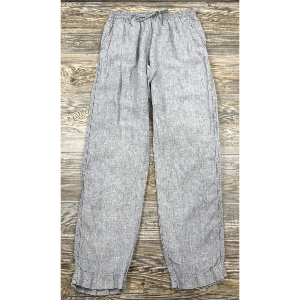 H & M Linen Pants S Chambray Grey Pull-On Light Blue Nautical Beachy Coastal